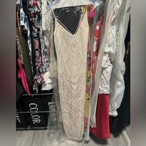 Long creme dress with rose gold glitter